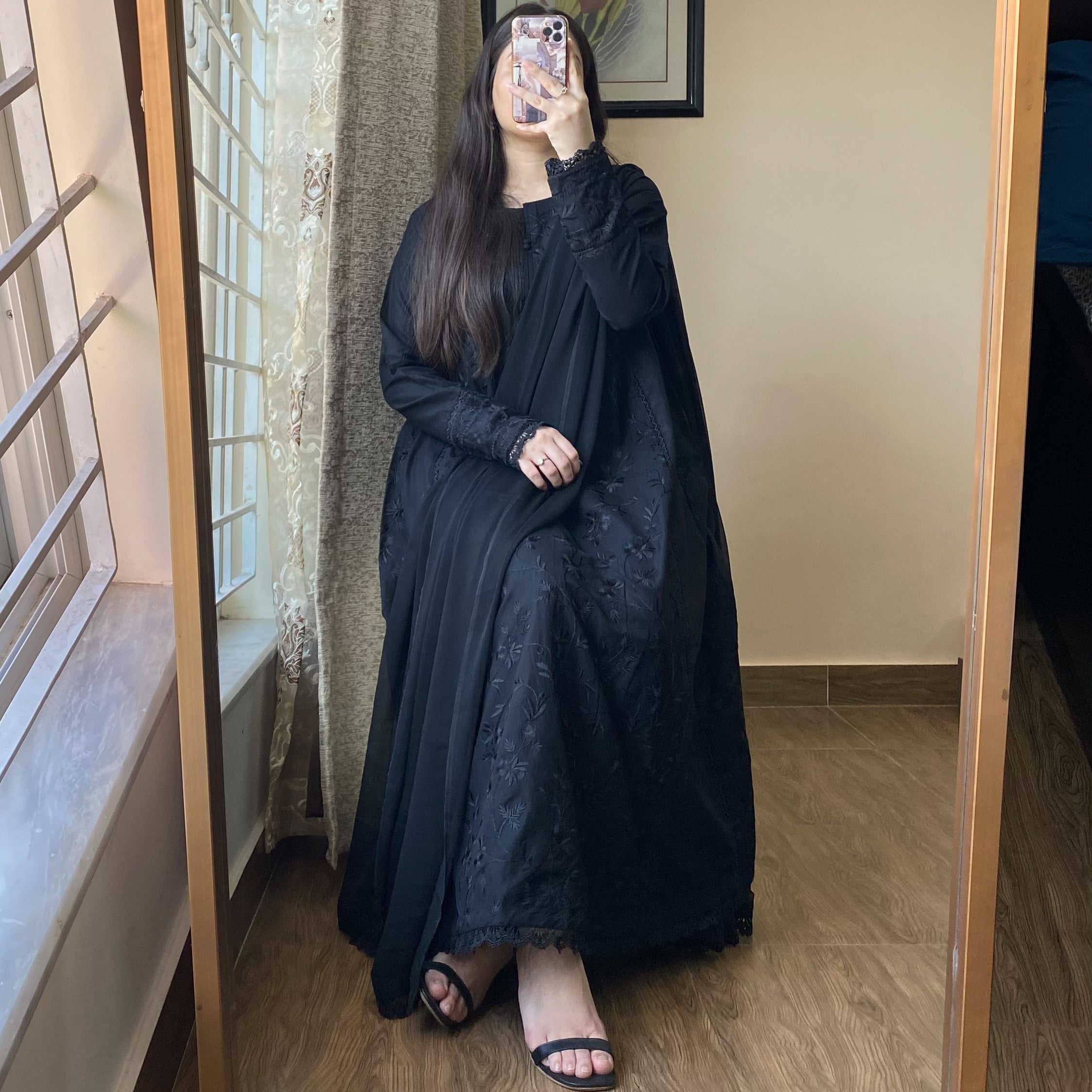 Black Embroidered Maxi