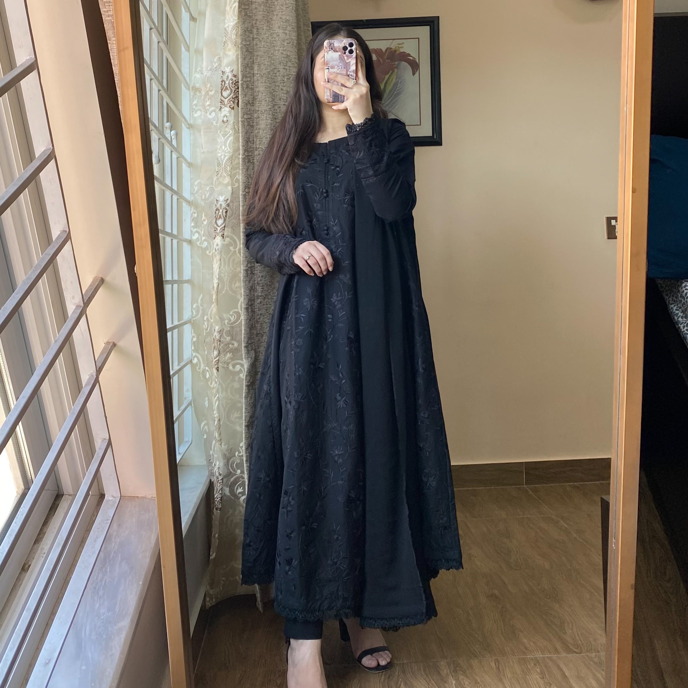 Black Embroidered Maxi